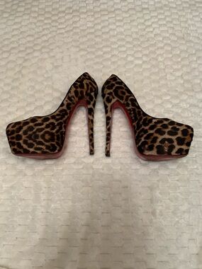 Christian Louboutin Leopard Ponyhair Platform Heels, Size 40